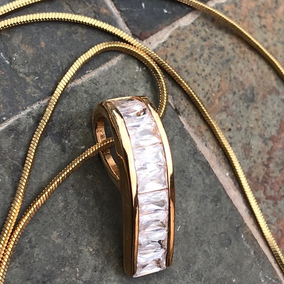 Jewelry - Crystal Clear CZ Baguette Vertical Bar Necklace